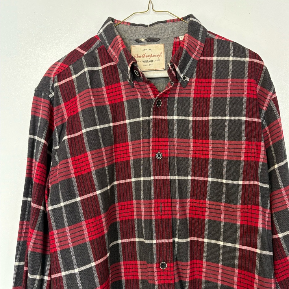 Original Weather Proof Button Up Plaid Flannel Shirt S-XL Red Black